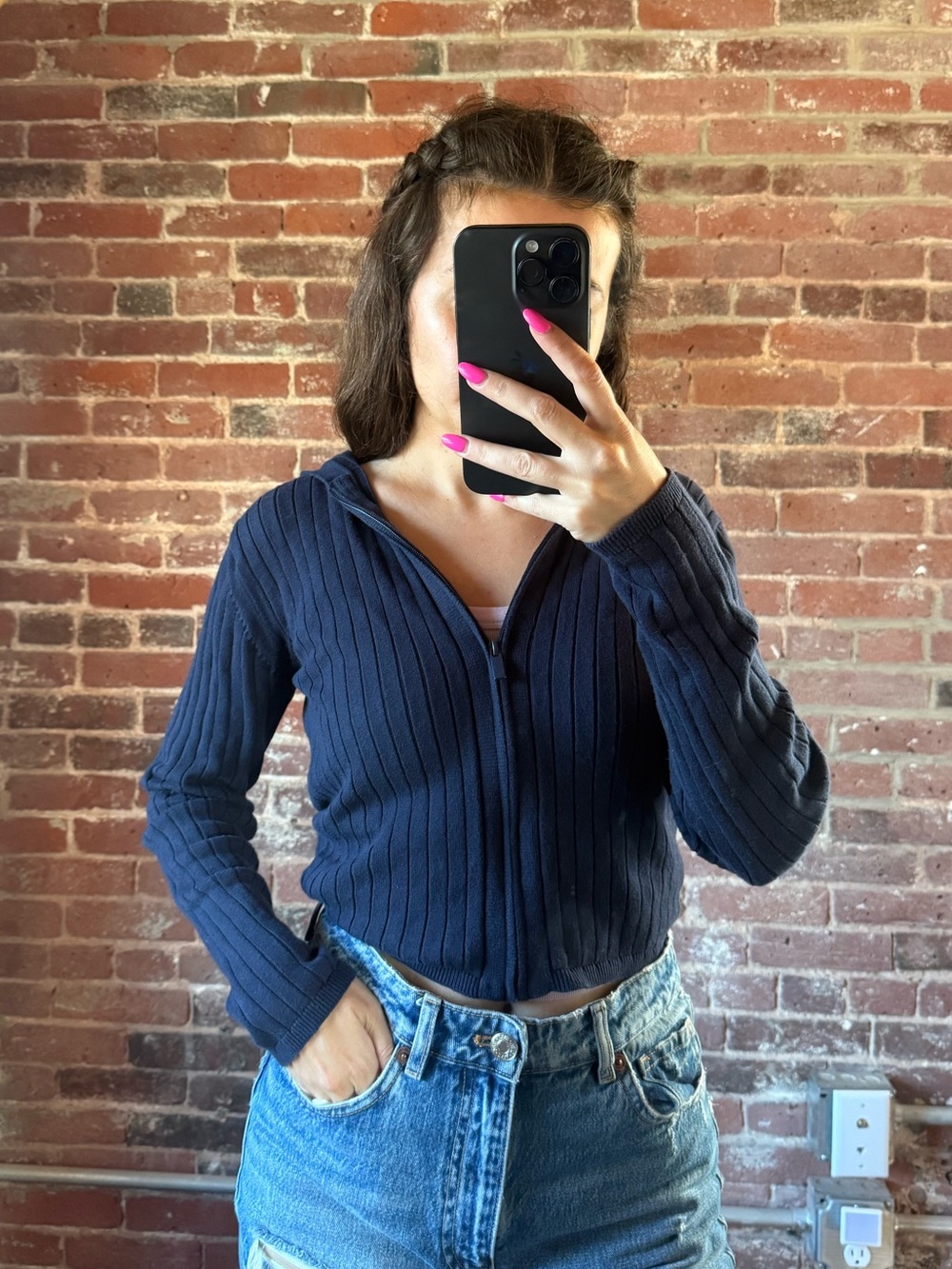 Primark Dark Blue Ribbed Women's Hoodie
